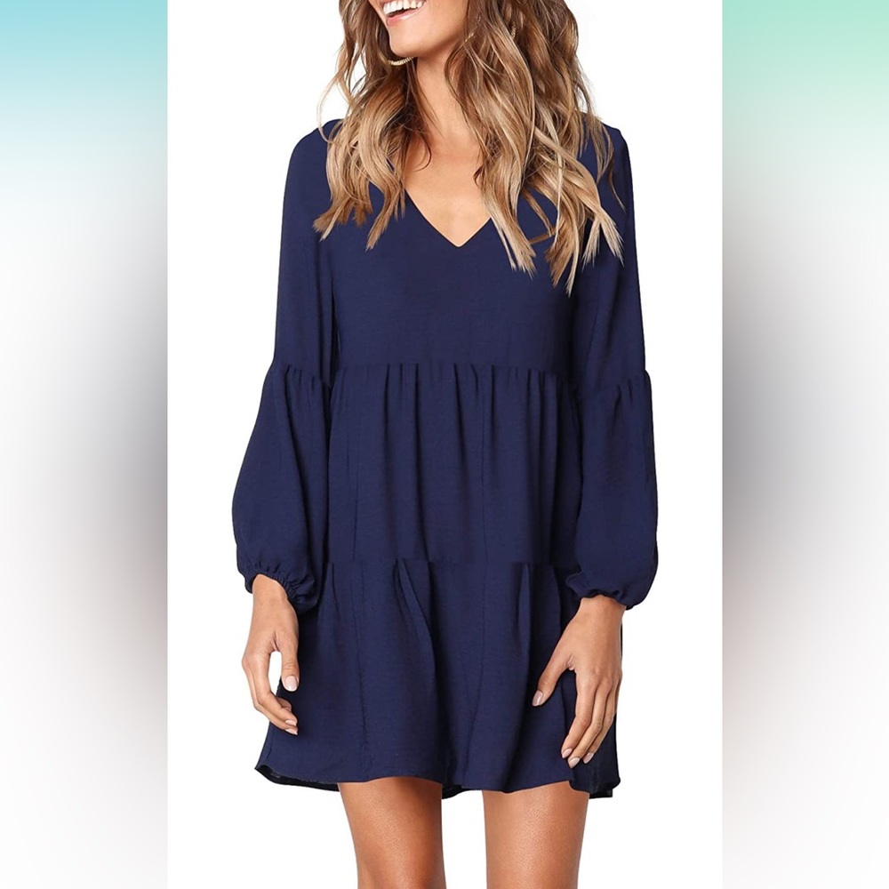 Navy VNeck Tiered Dress